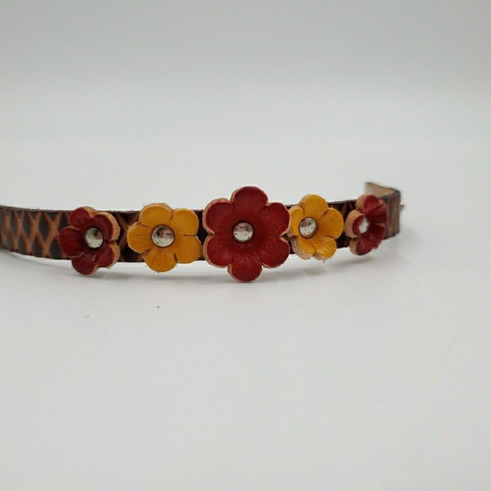 Handmade Floral Leather Cuff Bracelet Adjustable Rustic Boho Prairie Cottagecore - Picture 15 of 16